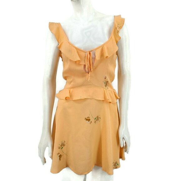 New Flynn Skye Mimi Mini Dress Womens M Peach Floral Rayon Keyhole - Picture 1 of 7
